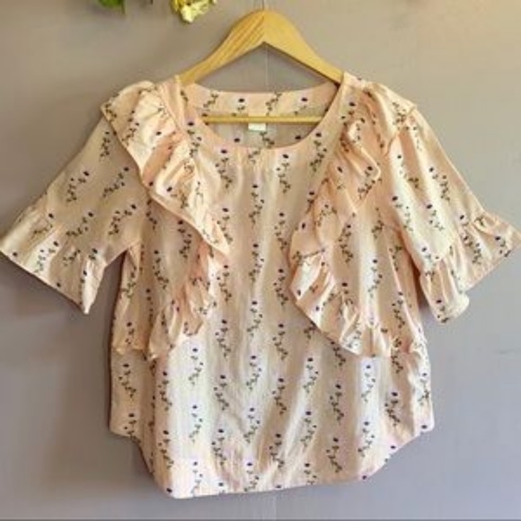 GAP RUFFLE FLORAL BLOUSE PEACHY PINK - Picture 5 of 6